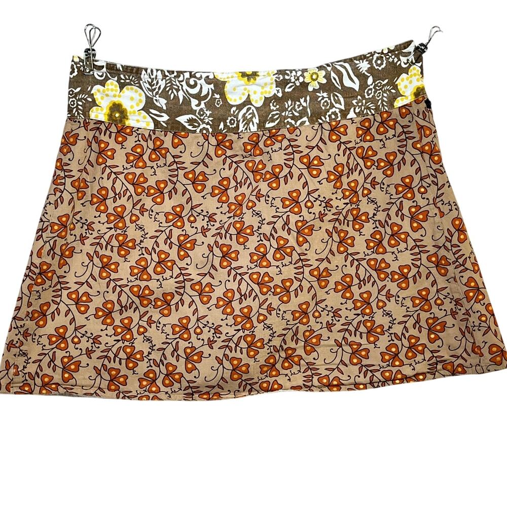 Cotton Wrap Mini Skirt Zand Amsterdam One Size Floral Print Silver Metal Snaps - Picture 2 of 5